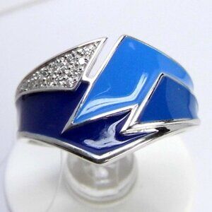 Unique Design Enamel Sterling SILVER Ring sz 7